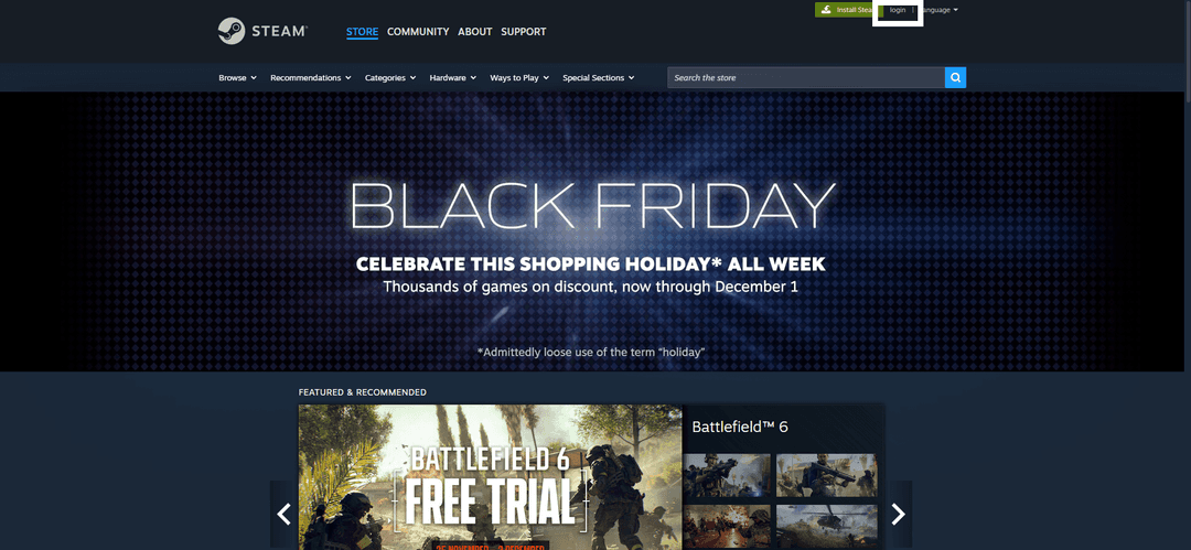 Steam kirish sahifasi