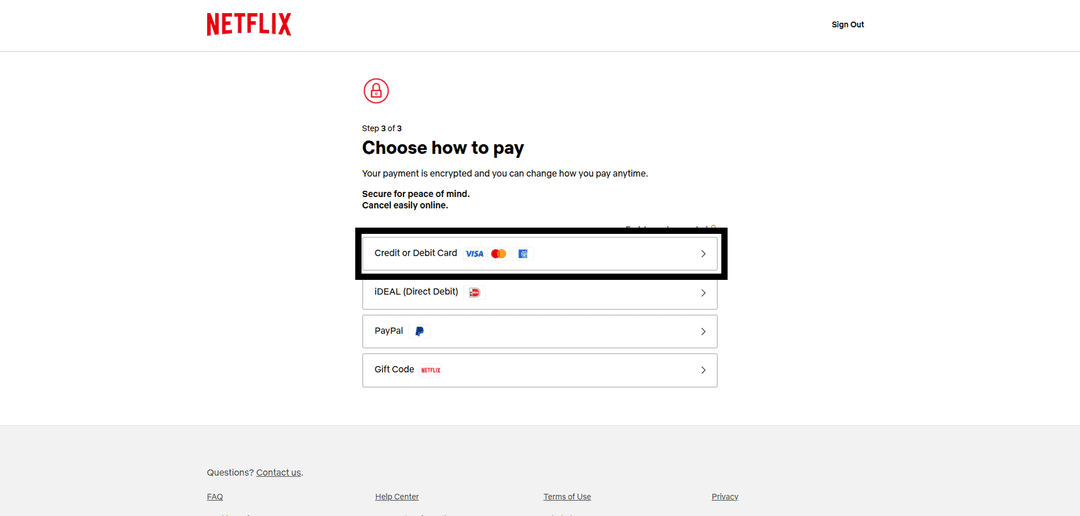 Выбор способа оплаты