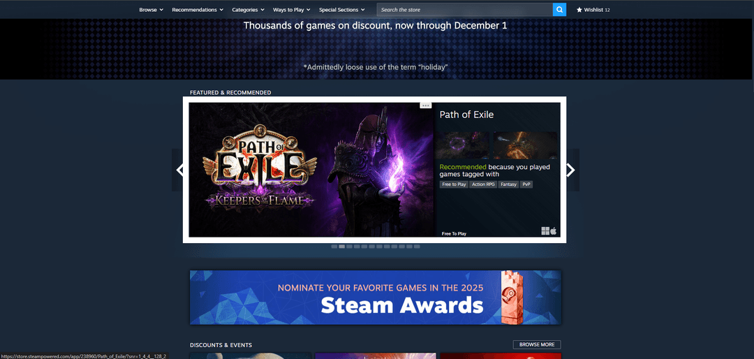 Steam o'yin sahifasi