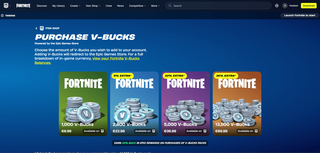 V-Bucks сатып алу нұсқасы