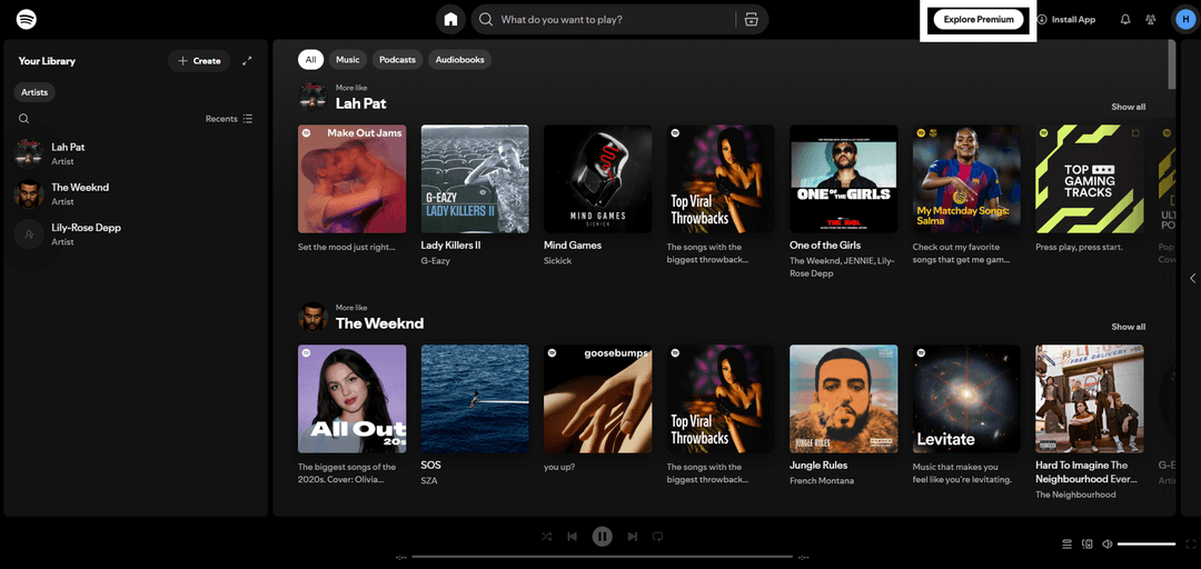 Кнопка Explore Premium в Spotify
