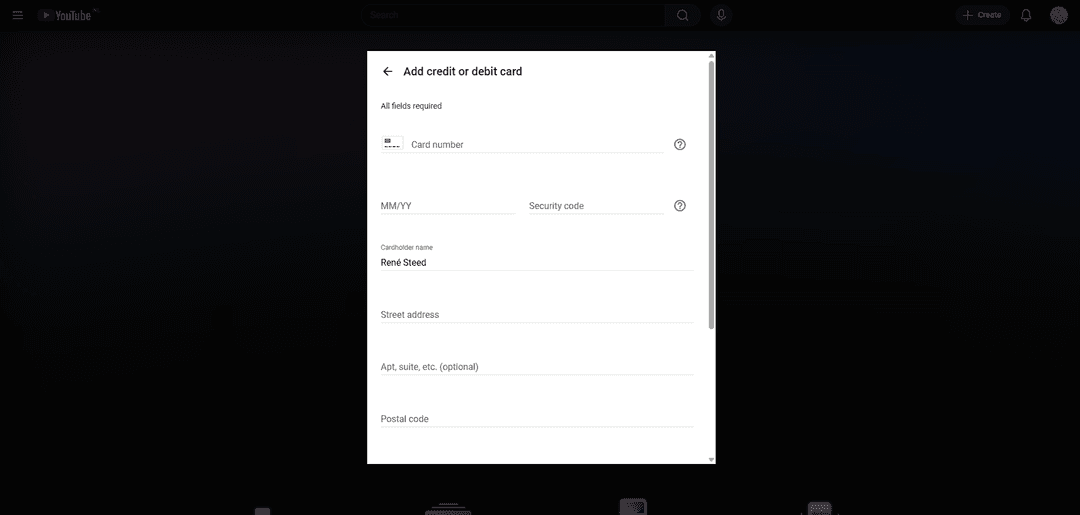 Karta ma'lumotlarini kiritish