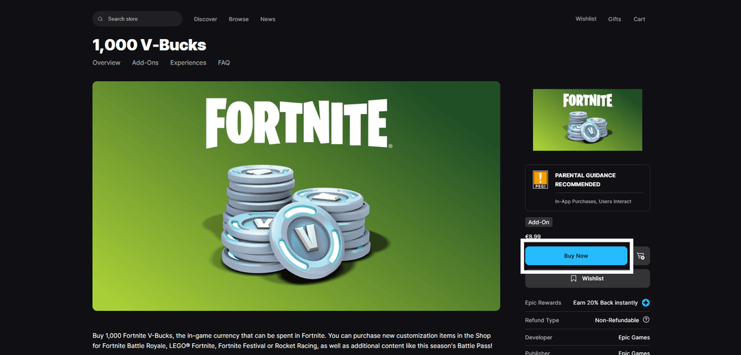 V-Bucks пакеттері