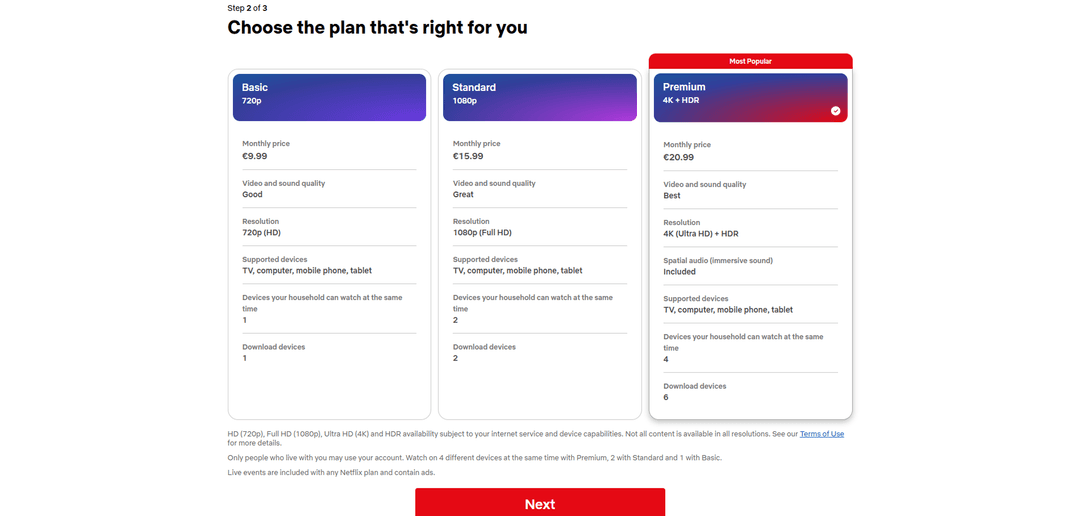 Выбор плана подписки