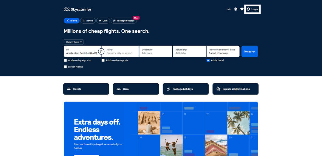 Skyscanner homepage