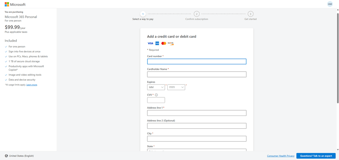 Ввод данных карты