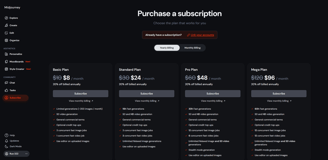 Midjourney plan comparison