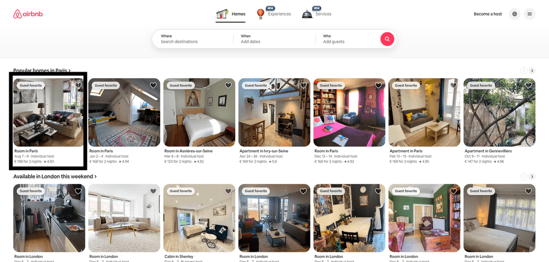 Airbnb басты беті