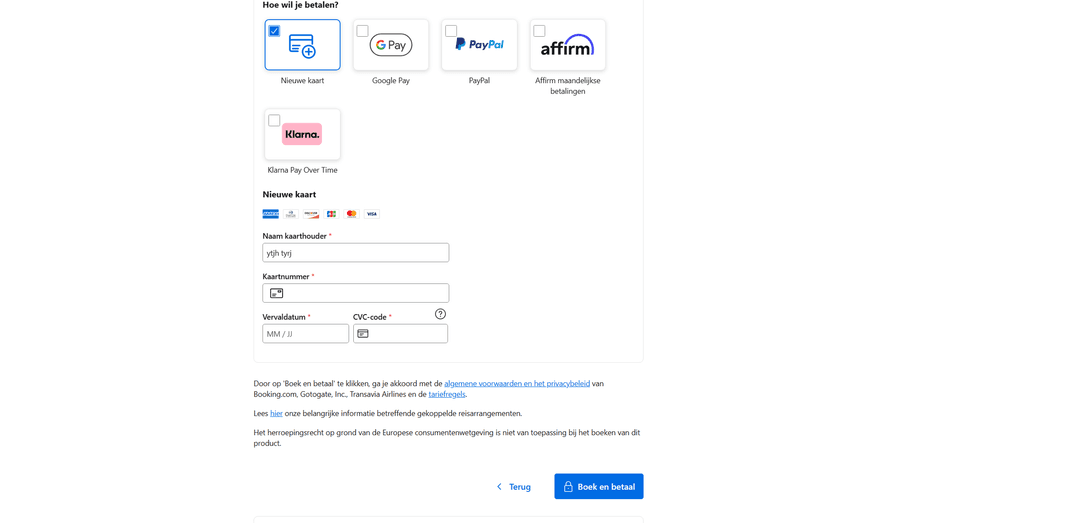 Skyscanner payment form