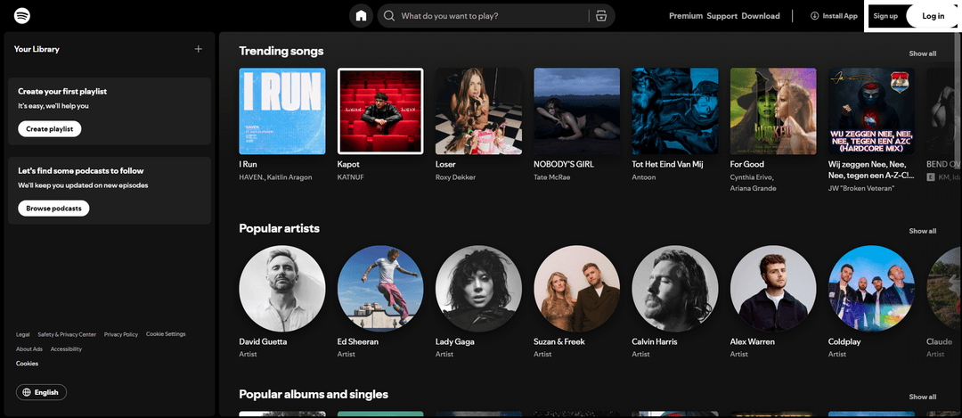 Главная страница Spotify