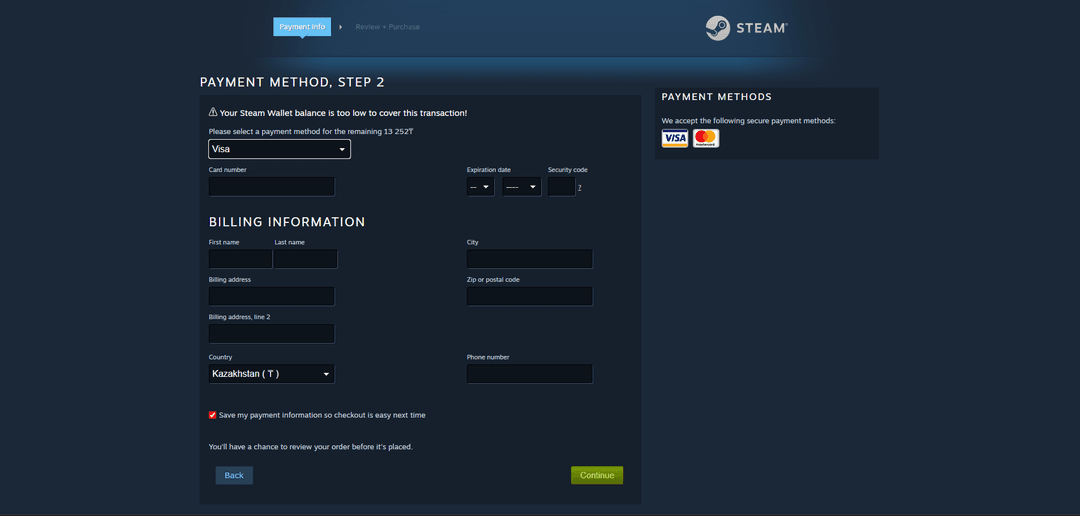 To'lov ma'lumotlarini kiritish formasi