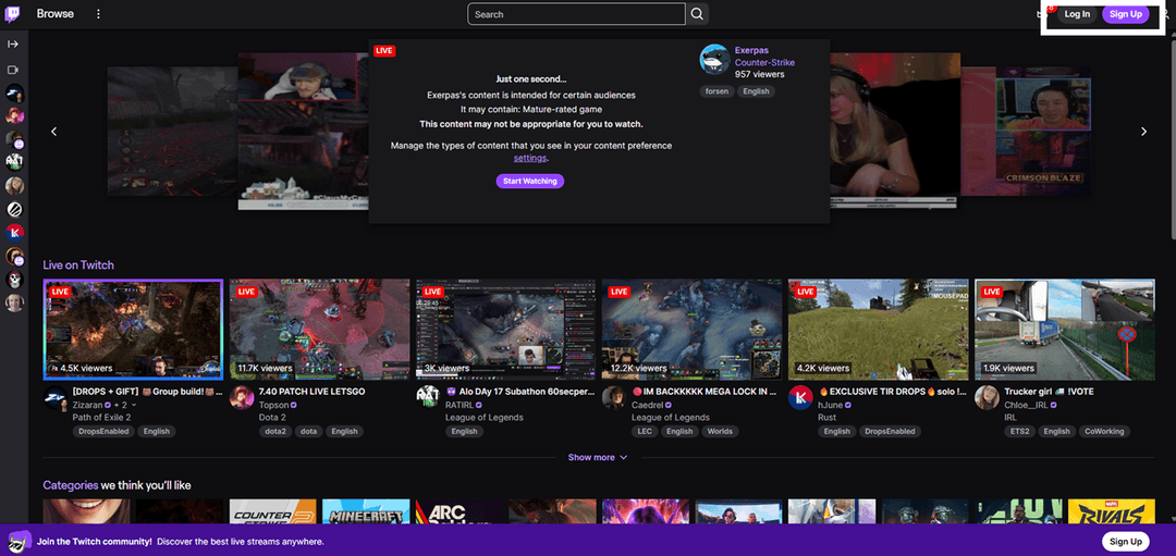 Главная страница Twitch