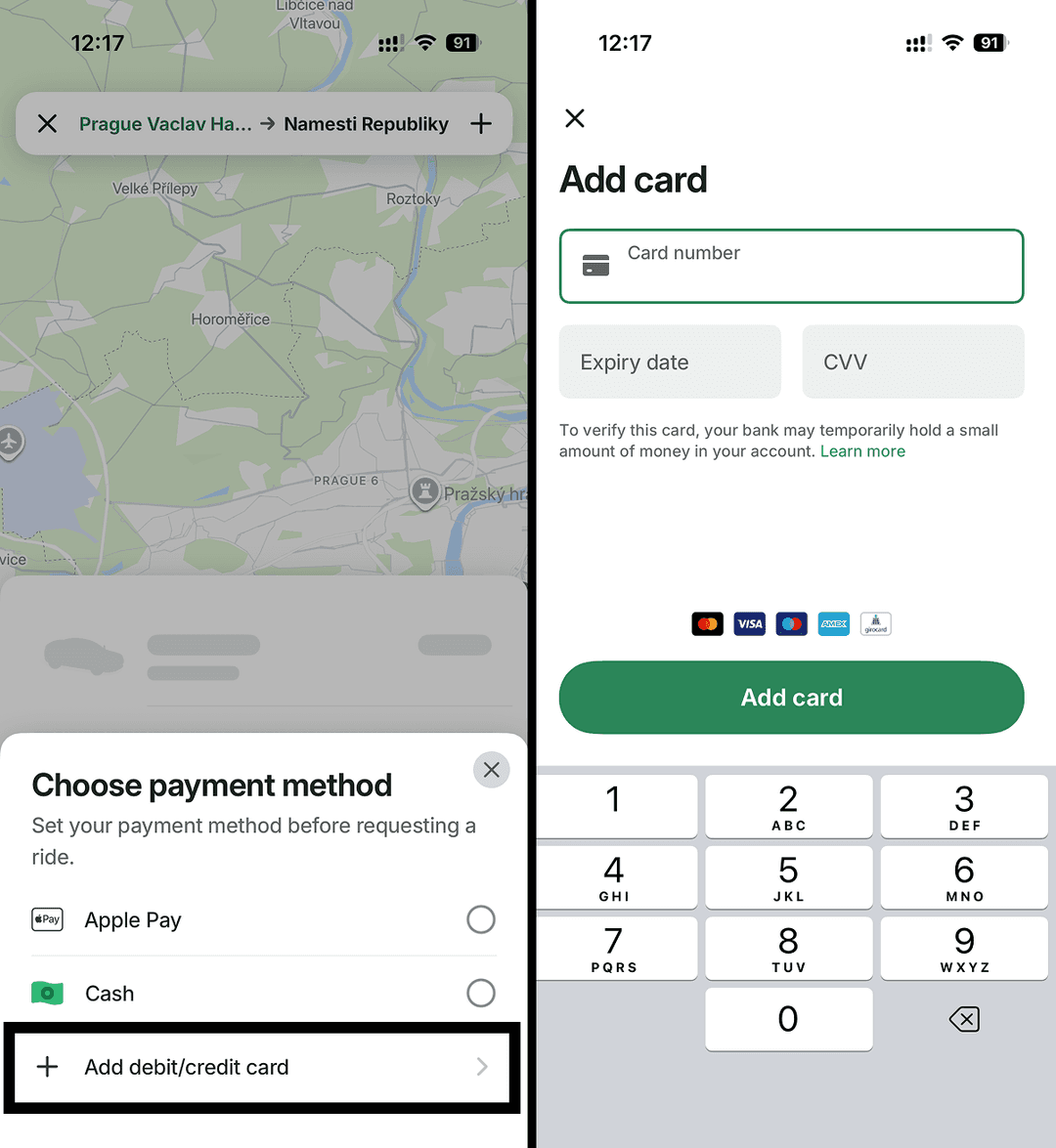Bolt выбор способа оплаты